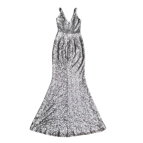 Dress the Population Harper Gown XS Silver Sequin Mermaid Formal Evening Dress - Picture 10 of 16